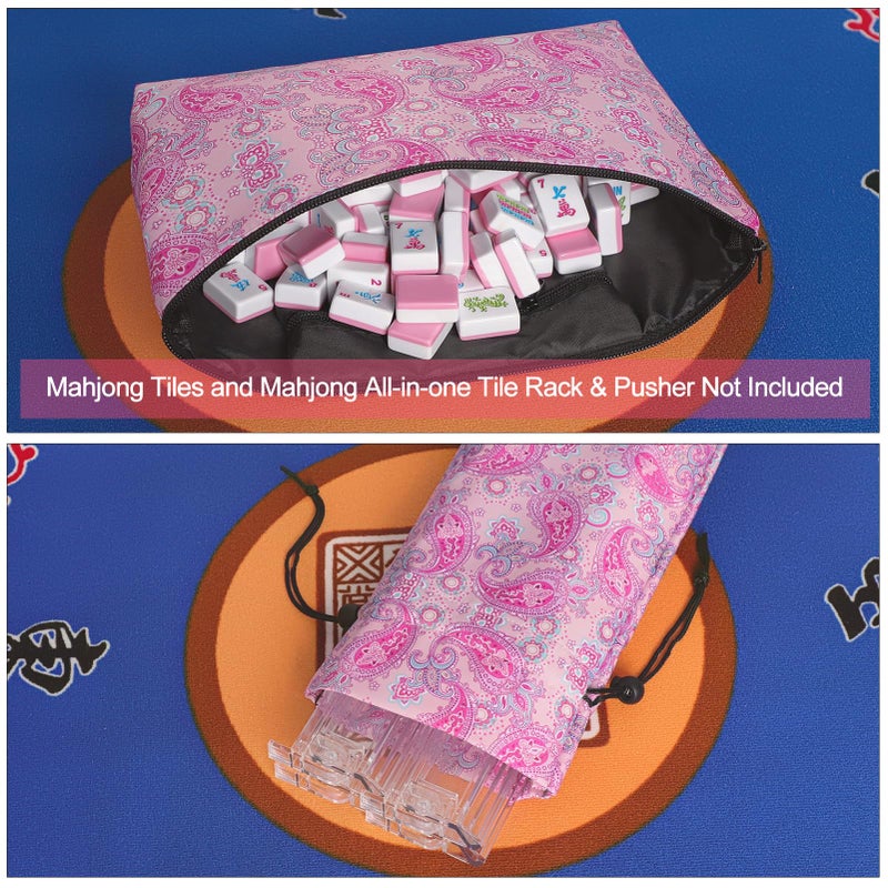 GUSTARIA Empty Mahjong Bag,Thickened Pink Printed American Mahjong Game Set, Tiles Bag and Mahjong Racks&Pushers Drawstring Bag Included (Case Only) - Image 4