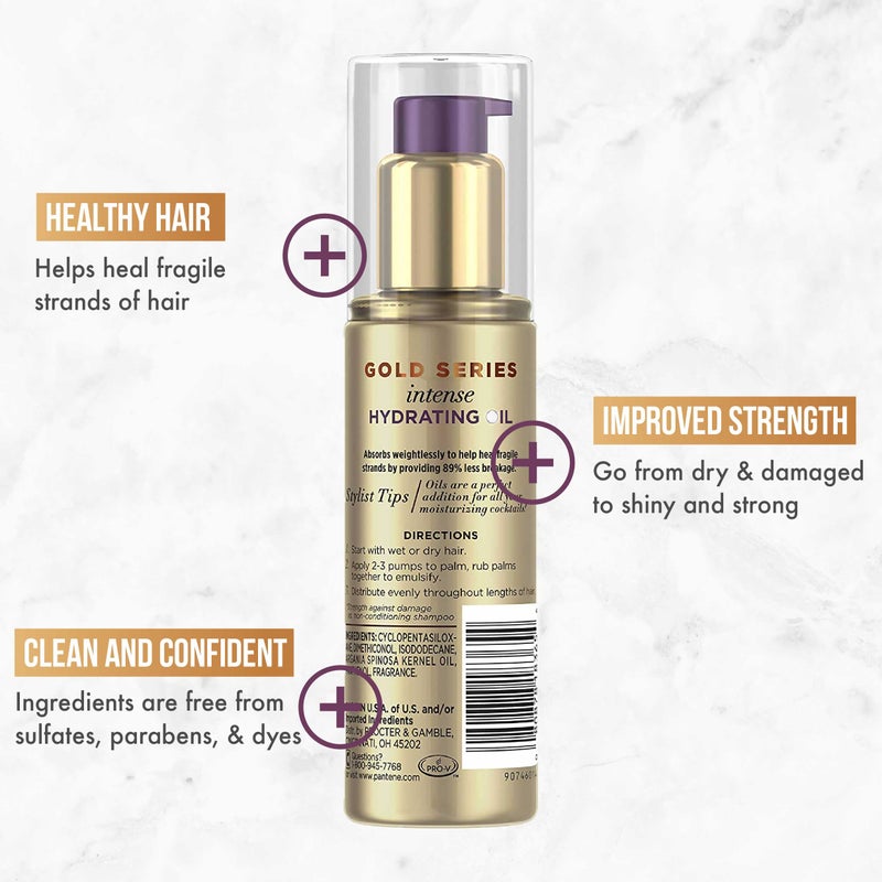 Pantene Pantene Gold Series Intense Hydrating Oil Treatment, 3.2 Fl Oz – Hair Oil Infused with Rich Argan Oil for Beautiful, Shiny Hair - Dye, Paraben and Sulfate Free Formula  - Image 4
