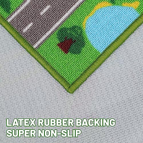 AKASISRUG Kids Carpet Playmat Rug 78.7"x59", Car Rug for Kids Cars, Non-Slip Town City Road Map Kids Rug for Playroom Bedroom Boys, Kids Cars Road Rugs, Track Carpets (78.7X59Inch,Green) - Image 5