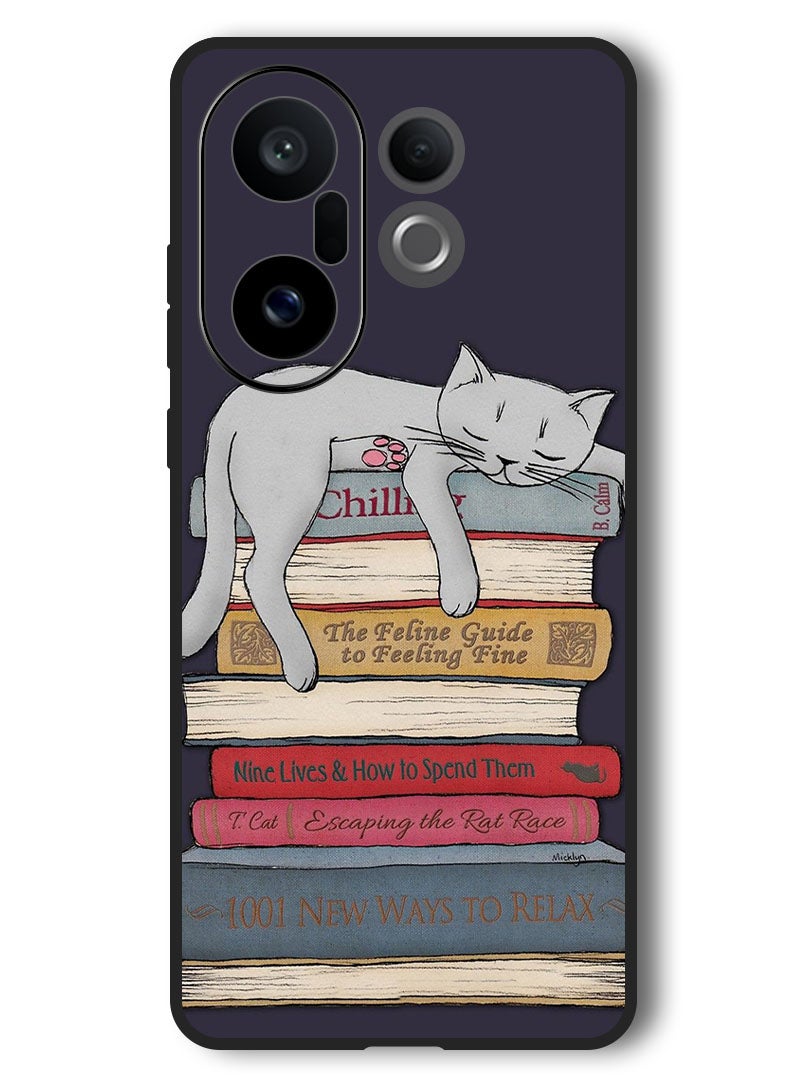 Theodor Case Compatible with Vivo X200 FE 6.31 Inch Protection Shockproof Bumper Cover Cat With Books - Image 1