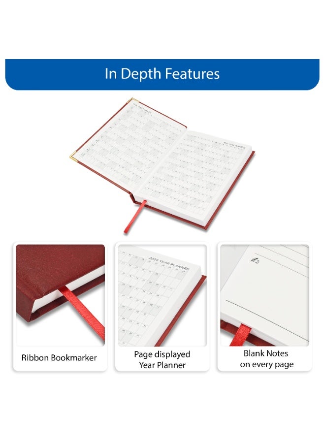 FIS مفكرة 2026، حجم A5 (148x210 مم)، غلاف صلب من مواد الفينيل، جانب واحد مبطن، زوايا ذهبية، إنجليزي، ورق أبيض 60 جرام، لون مارون - FSDI22E26MR - Image 5