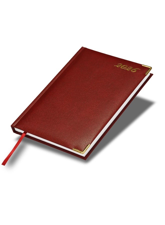 FIS مفكرة 2026، حجم A5 (148x210 مم)، غلاف صلب من مواد الفينيل، جانب واحد مبطن، زوايا ذهبية، إنجليزي، ورق أبيض 60 جرام، لون مارون - FSDI22E26MR - Image 1