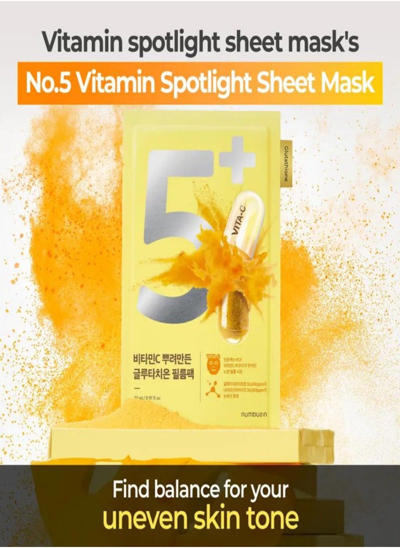 numbuzin Numbuzin No.5+ Vitamin Spotlight Sheet Mask - 4-Pack& Stainless Steel Face Massager   | Brightening Face Mask with Niacinamide, Glutathione, and Vitamin C Powder for Radiant Skin  - Image 4