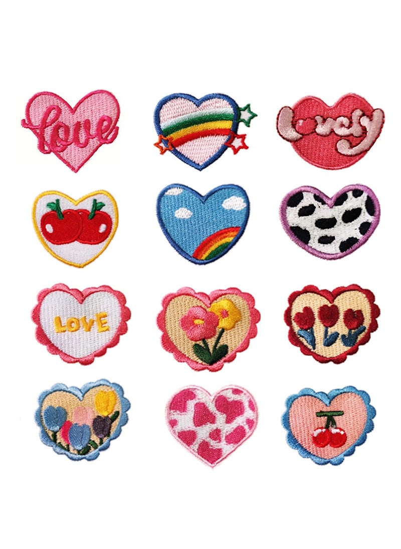 Y&D - Embroidered Self-Adhesive Heart Patches for Decoration, 12PCS Cute Pattern Embroidery Patches, DIY Clothing, Love Shape Bags Tents T-Shirt Jeans Skirt Vests Hat - Image 1