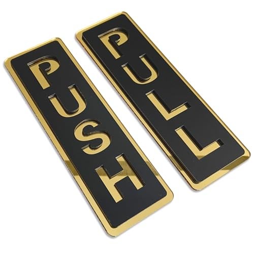 LEMBANG Push Pull Door Sign, Vertical,Double Layer Acrylic,Three-dimensional,Indoor Outdoor Use,2inx5.9in(Black/gold) - Image 2