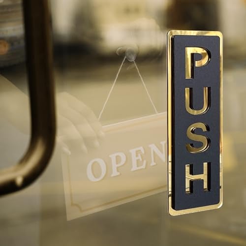 LEMBANG Push Pull Door Sign, Vertical,Double Layer Acrylic,Three-dimensional,Indoor Outdoor Use,2inx5.9in(Black/gold) - Image 4