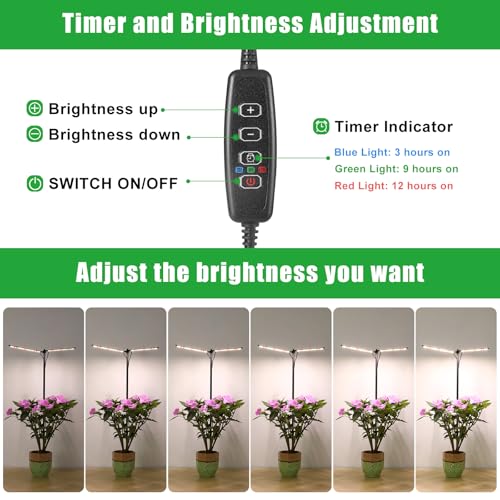 bodkar Plant Grow Lights for Indoor Plants Full Spectrum with 3/6/9H Timer & Dimming, Slim Plant Lights for Indoor Growing with 6000K White Red LEDs for Various Plants - Image 4