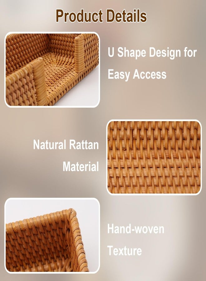 Shonmogar Guest Towel Holder, Rattan Napkin Holder, Wicker Bathroom Napkin Holder Tray, Flat Guest Towel Holder Tray for Toilet Table Restaurant, Honey Brown - Image 3