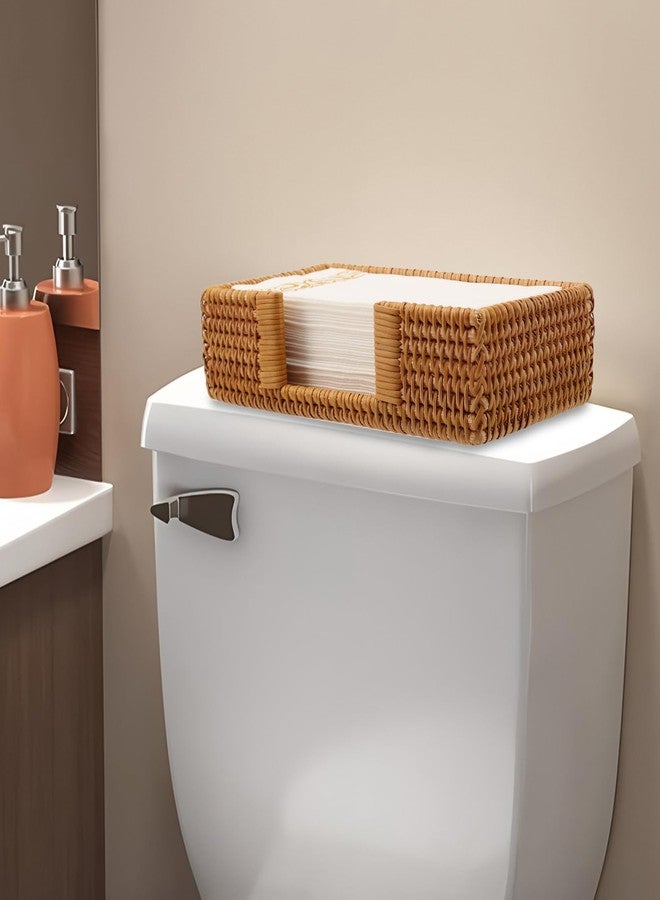 Shonmogar Guest Towel Holder, Rattan Napkin Holder, Wicker Bathroom Napkin Holder Tray, Flat Guest Towel Holder Tray for Toilet Table Restaurant, Honey Brown - Image 5
