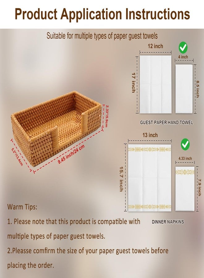 Shonmogar Guest Towel Holder, Rattan Napkin Holder, Wicker Bathroom Napkin Holder Tray, Flat Guest Towel Holder Tray for Toilet Table Restaurant, Honey Brown - Image 2