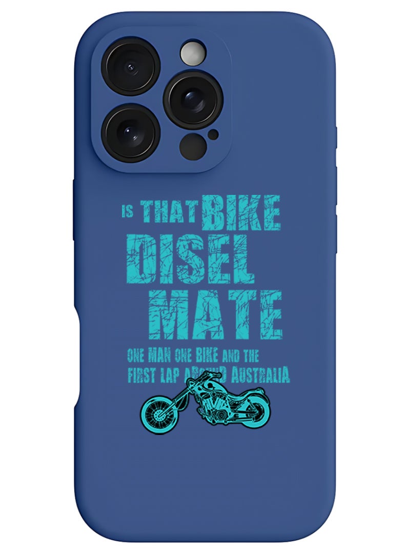 Theodor iPhone 16 Pro Max Blue Protective Slim Fit Case Liquid Silicone Cover with Full Body Protection Anti-Scratch Shockproof Case For iPhone - Bike diesel mate - Image 1