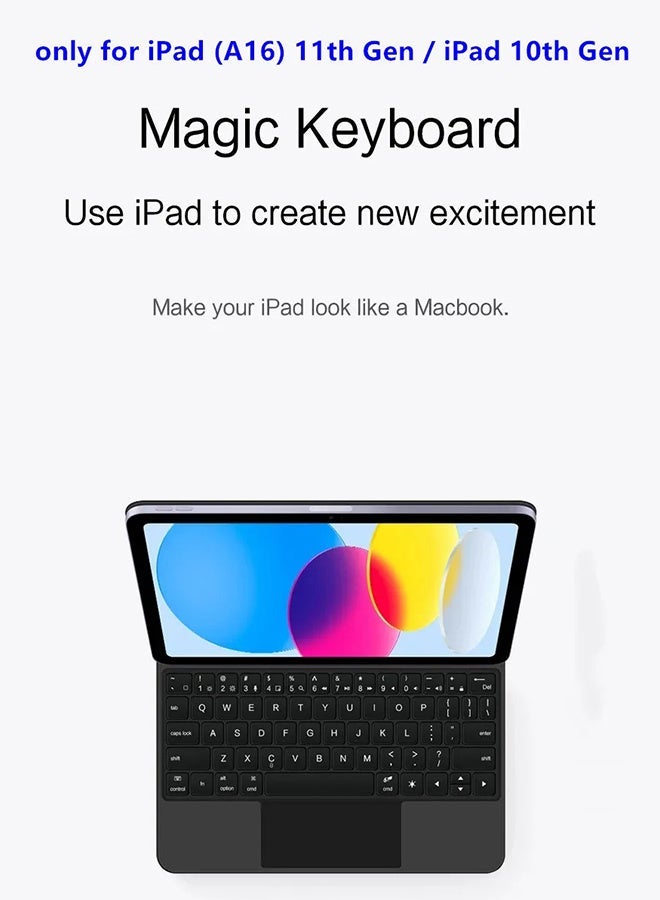 REMAX 【English and Arabic】Magic Keyboard Case For iPad 11th/10th (A16, 2025)Generation, 2025 iPad 11-inch 7-color Backlit Magnetic Case With Smart Trackpad And Hook Stand, Upgraded Magnetic Tablet Keyboard Case With Digital Display - Image 4