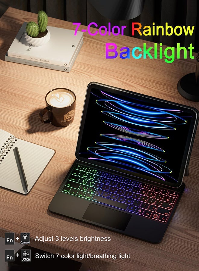 REMAX 【English and Arabic】Magic Keyboard Case For iPad 11th/10th (A16, 2025)Generation, 2025 iPad 11-inch 7-color Backlit Magnetic Case With Smart Trackpad And Hook Stand, Upgraded Magnetic Tablet Keyboard Case With Digital Display - Image 2