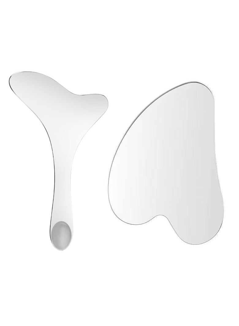 Generic 2 Pack Stainless Steel Gua Sha Facial Treatment Device, Multi-function Gua Sha Board, Gua Sha Board Metal Gua Sha Board Firming Skin Massage Gua Sha Beauty Tool for Body Eye Neck Massager with Travel Bag Skin Care Gift (Silver)  - Image 1
