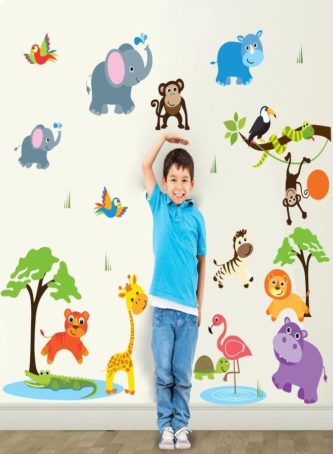 Sticker Studio ملصقات جدارية من ستيكر ستوديو بتصميم حيوانات لتزيين المنزل، غرفة الأطفال، روضة الأطفال، غرفة المعيشة (فينيل PVC، المقاس - 96 سم × 81 سم) - Image 1