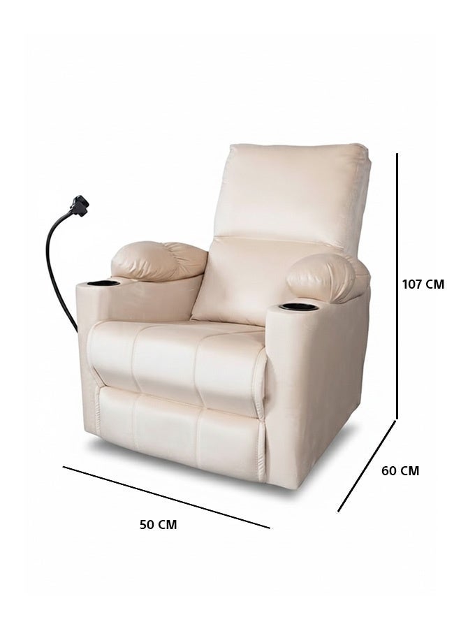 In-House Tyson Plus | Velvet Cinematic Recliner Chair with Phone & Cups Holder - 82x75x107 cm - Dark Ivory - Image 3