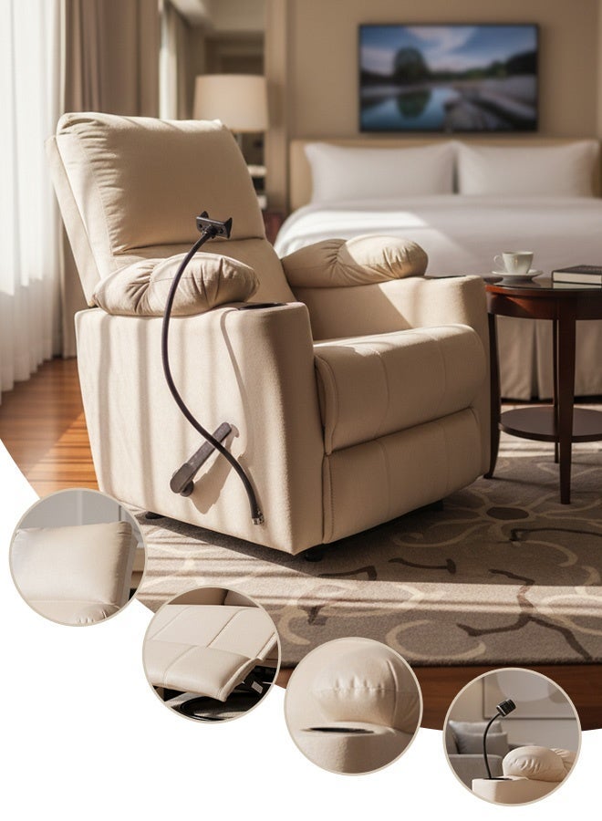 In-House Tyson Plus | Velvet Cinematic Recliner Chair with Phone & Cups Holder - 82x75x107 cm - Dark Ivory - Image 1