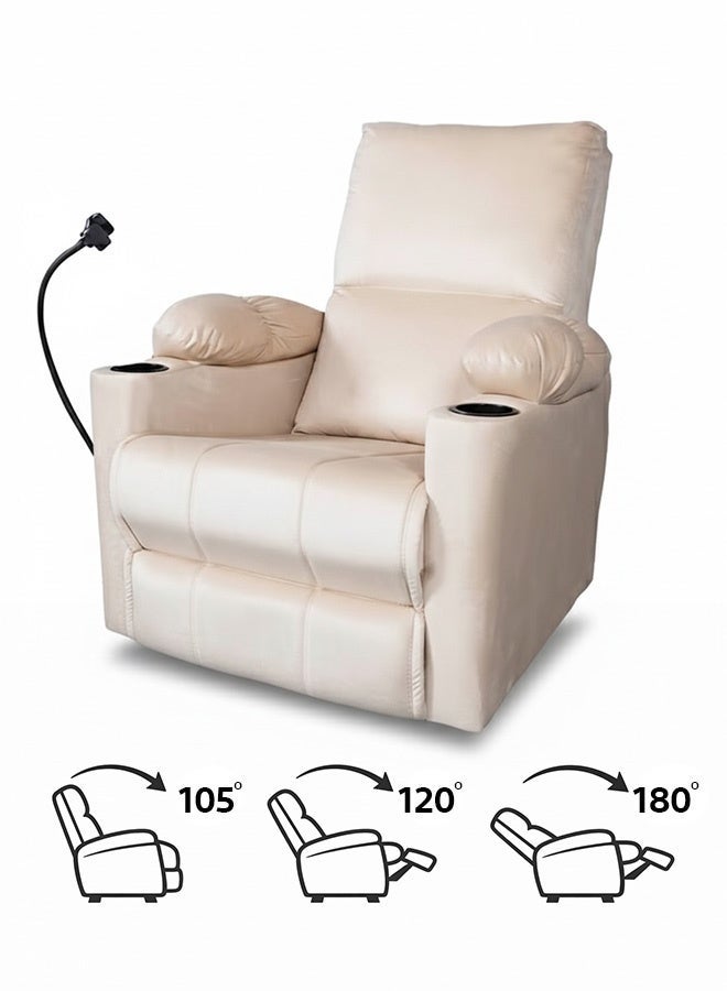In-House Tyson Plus | Velvet Cinematic Recliner Chair with Phone & Cups Holder - 82x75x107 cm - Dark Ivory - Image 4