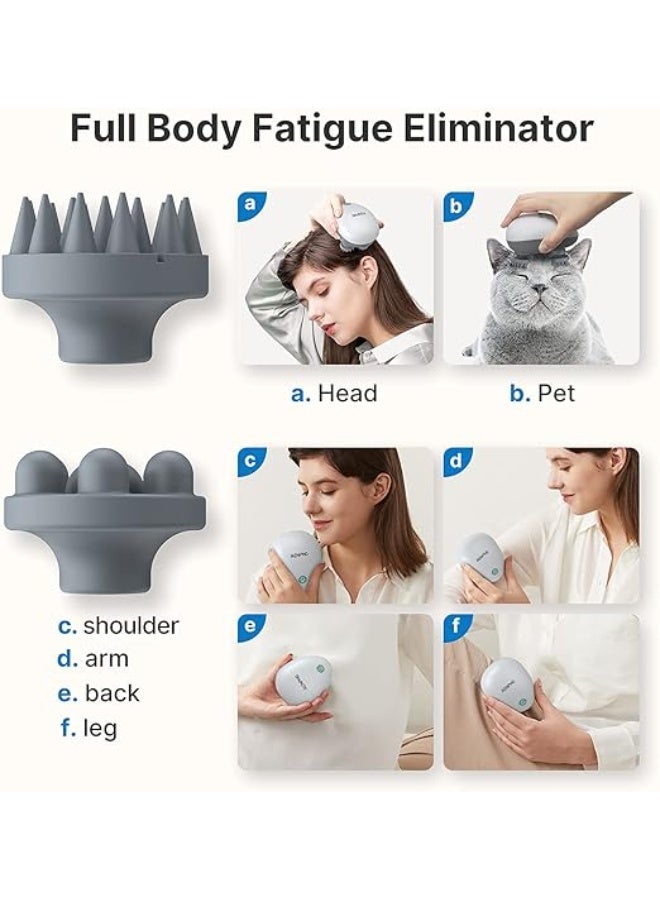 رينفو جهاز تدليك فروة الرأس الكهربائي RENPHO، جهاز تدليك رأس محمول مقاوم للماء مع 4 رؤوس قابلة للتبديل، مدلك يدوي لتحفيز نمو الشعر - Image 2