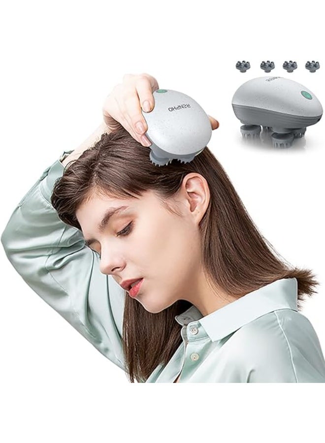 رينفو جهاز تدليك فروة الرأس الكهربائي RENPHO، جهاز تدليك رأس محمول مقاوم للماء مع 4 رؤوس قابلة للتبديل، مدلك يدوي لتحفيز نمو الشعر - Image 1