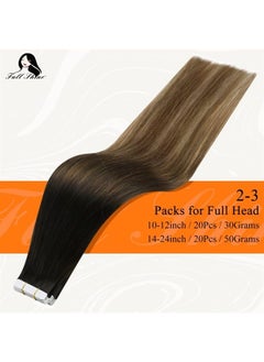 Fshine Tape in Hair Extensions Human Hair Tape in Extensions 22 Inch Glue in Remy Hair Extensions Balayage Color 1B Dark Roots Fading to 6 Chestnut Brown and 27 Honey Blonde Hair Extensions 50 Gram  - Image 3
