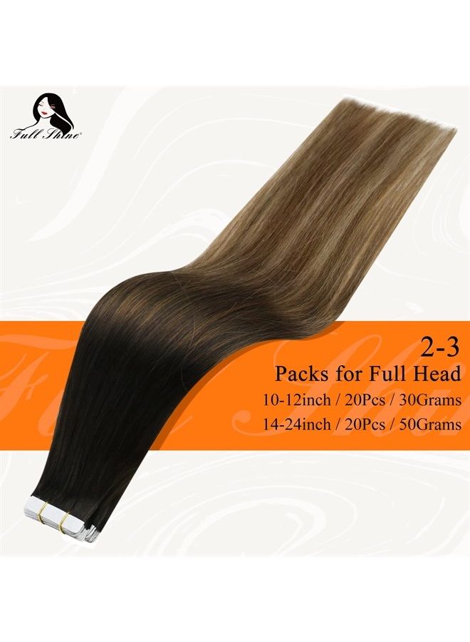 Fshine Tape in Hair Extensions Human Hair Tape in Extensions 22 Inch Glue in Remy Hair Extensions Balayage Color 1B Dark Roots Fading to 6 Chestnut Brown and 27 Honey Blonde Hair Extensions 50 Gram - Image 3