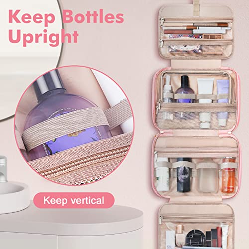 Wedama Toiletry Bag for Women, Large Cosmetic Travel Bag, Hanging Toiletry Bag for Bathroom, Thickened PVC Waterproof Travel Makeup Bag, Toiletries Bag for Travel Business Trips and Camping, Pink - Image 4