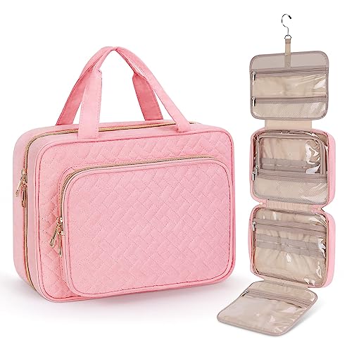 Wedama Toiletry Bag for Women, Large Cosmetic Travel Bag, Hanging Toiletry Bag for Bathroom, Thickened PVC Waterproof Travel Makeup Bag, Toiletries Bag for Travel Business Trips and Camping, Pink - Image 1