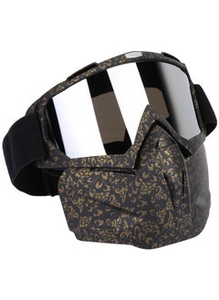 Thoraya Unisex Outdoor Motocycle Helmet Goggles Detachable Face Mask Lens Glasses (Black & Gold)  - Image 2