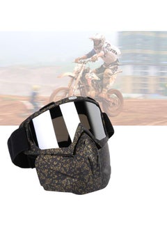 Thoraya Unisex Outdoor Motocycle Helmet Goggles Detachable Face Mask Lens Glasses (Black & Gold)  - Image 4
