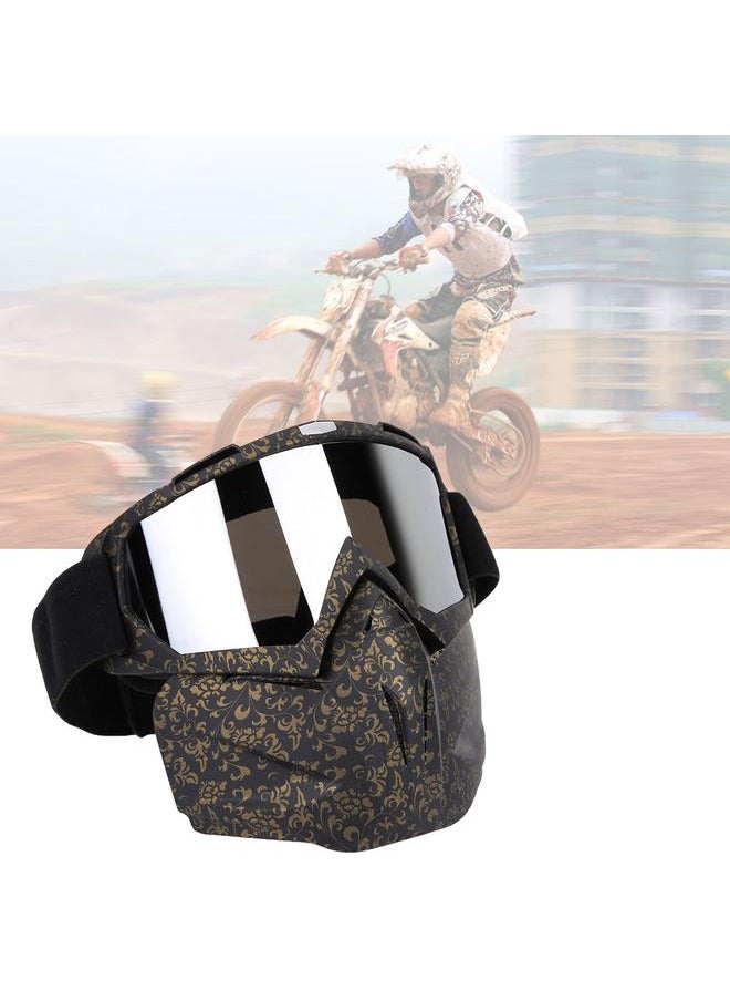 Thoraya Unisex Outdoor Motocycle Helmet Goggles Detachable Face Mask Lens Glasses (Black & Gold)  - Image 4