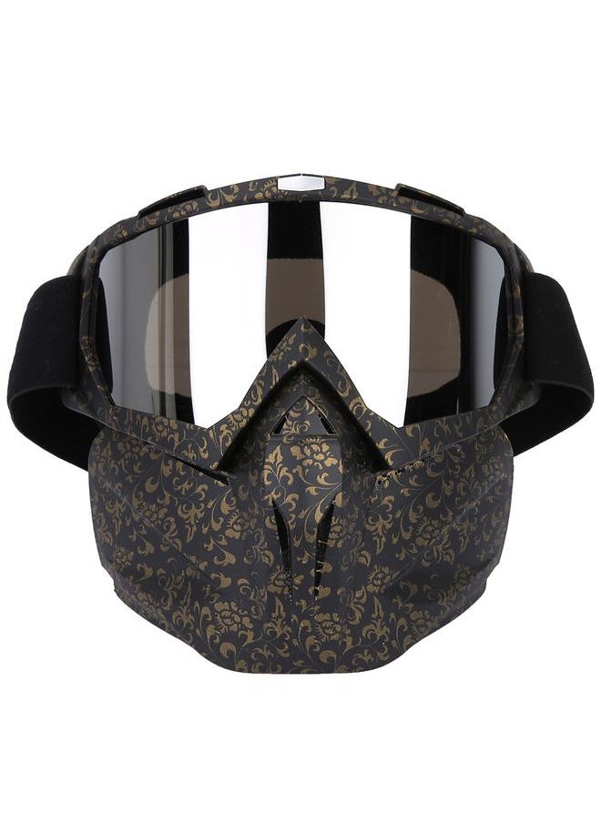 Thoraya Unisex Outdoor Motocycle Helmet Goggles Detachable Face Mask Lens Glasses (Black & Gold)  - Image 1