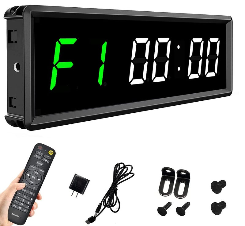 BTBSIGN BTBSIGN LED Interval Workout Timer Count DownUp Clock Stopwatch with Remote for Home Gym Fitness White 
