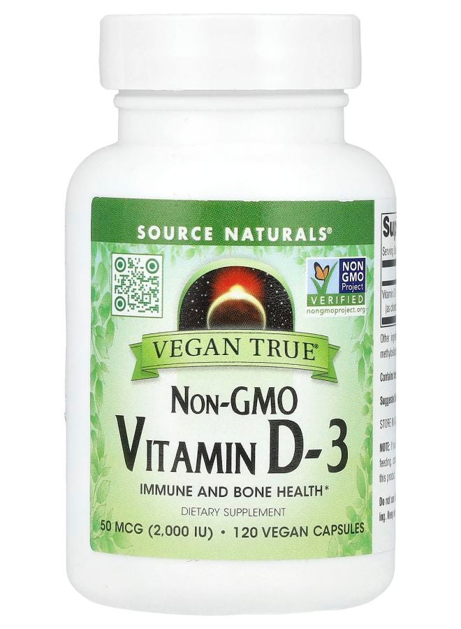 Source Naturals Vegan True® Non-GMO Vitamin D-3 50 mcg (2000 IU) 120 Vegan Capsules