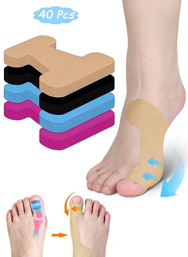 MXN 40 Pcs Precut Kinesiology Tape for Bunion Elastic Waterproof Sports Tapes - Adhesive Bunion Corrector for Big Toe Breathable Bunion Tape Invisible Shoe-Friendly Toe Corrector Straightener for Bunion Corrector Pain Relief - Image 1