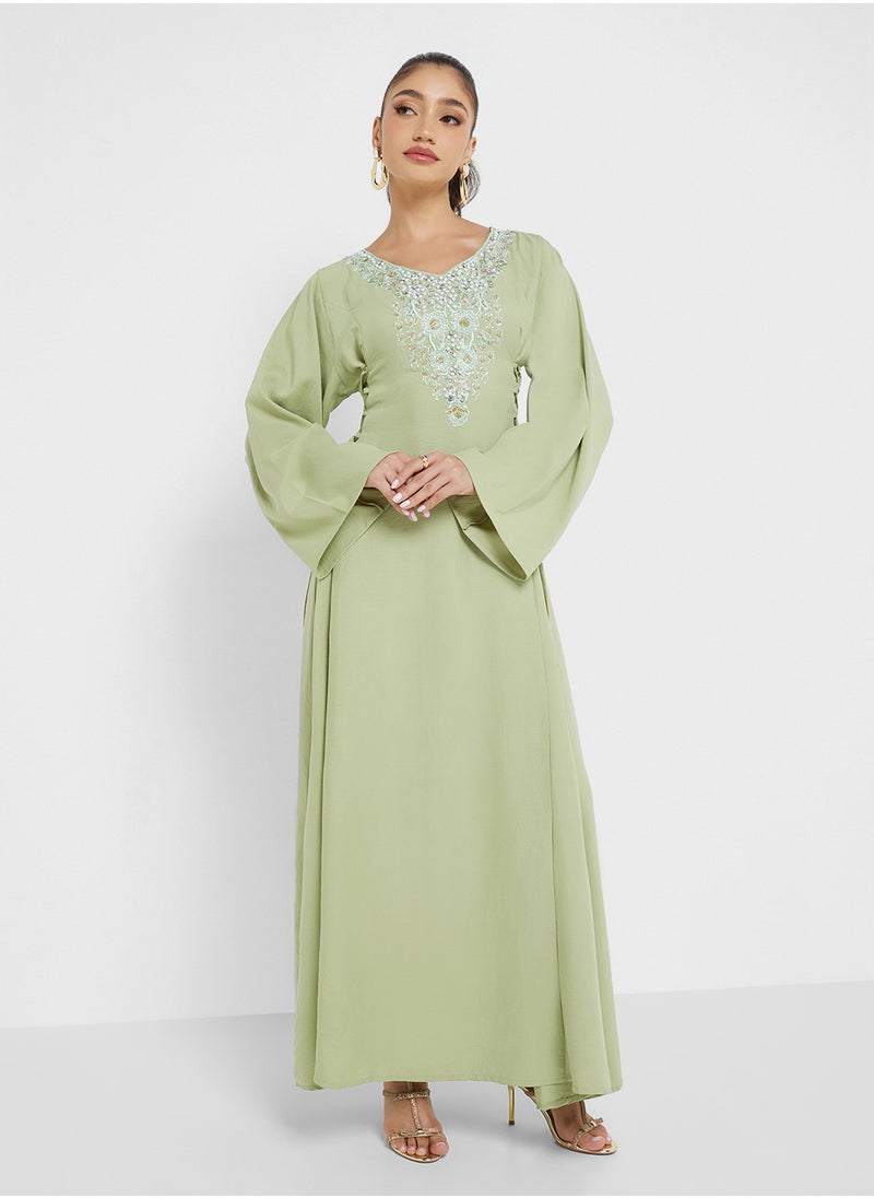 hayas closet Embellished Abaya with Sheila  - Image 5