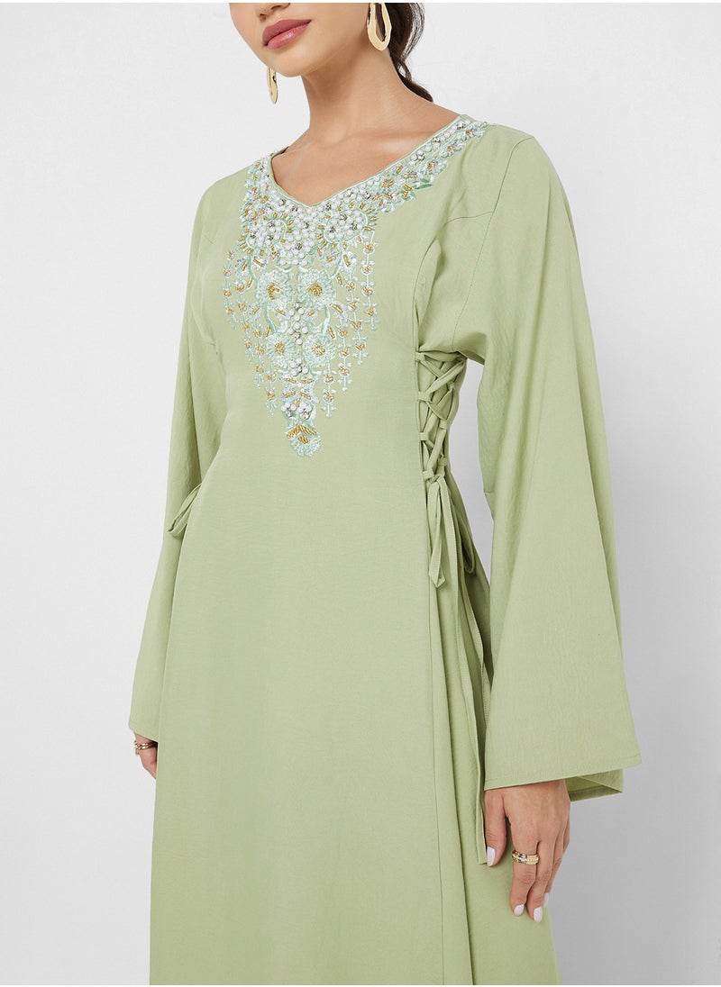 hayas closet Embellished Abaya with Sheila  - Image 3