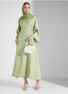 hayas closet V-Neck Embroidered Flared Sleeve Abaya  - Image 1