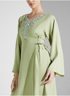 hayas closet V-Neck Embroidered Flared Sleeve Abaya  - Image 3