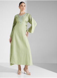 hayas closet V-Neck Embroidered Flared Sleeve Abaya  - Image 5