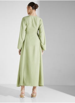 hayas closet V-Neck Embroidered Flared Sleeve Abaya  - Image 2