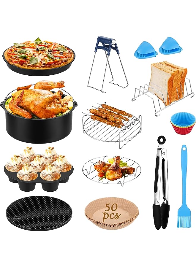 vesus Inch Air Fryer Accessories,13 Pcs Air Fryer Accessories Set Airfryer Basket Liners Air Fryer Tray Parchment Paper Metal Holder for Pizza/Pan/Barbecue Compatible with Philips/Pigeon/Inalsa 4.5-5.2L - Image 1