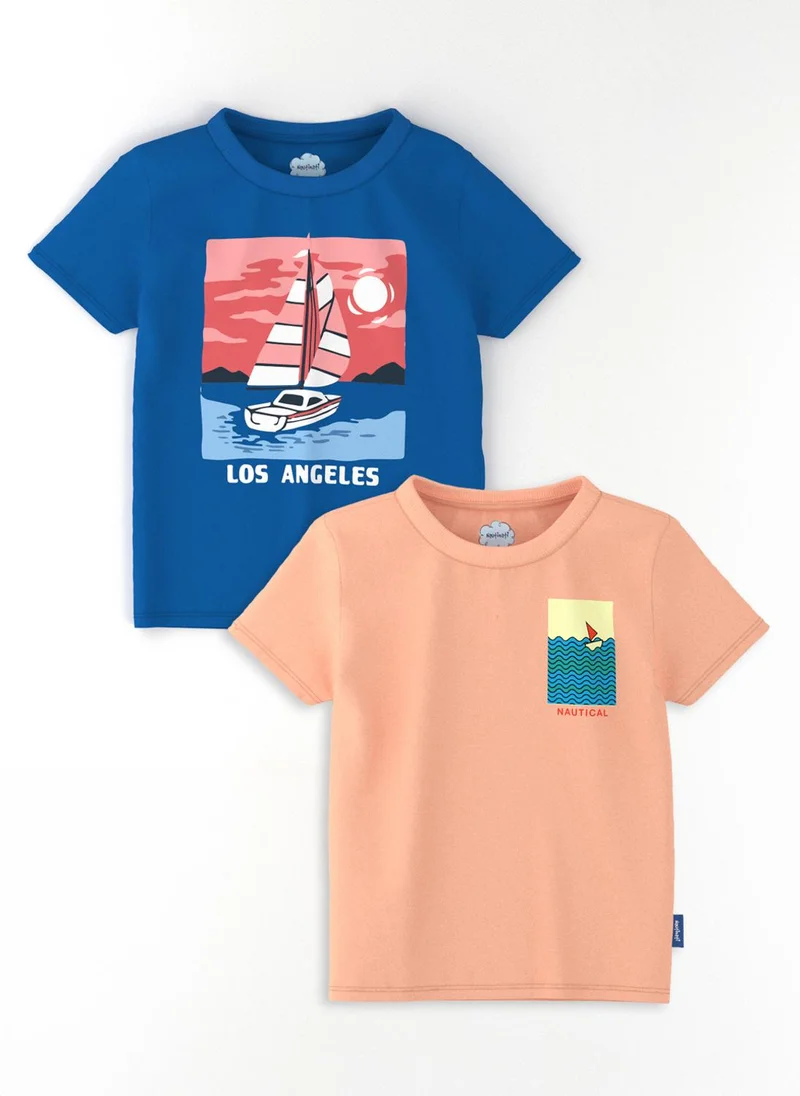 نوتيناتي Nautinati Boys' Pack of 2 Cotton Beach Graphic Printed T-shirts