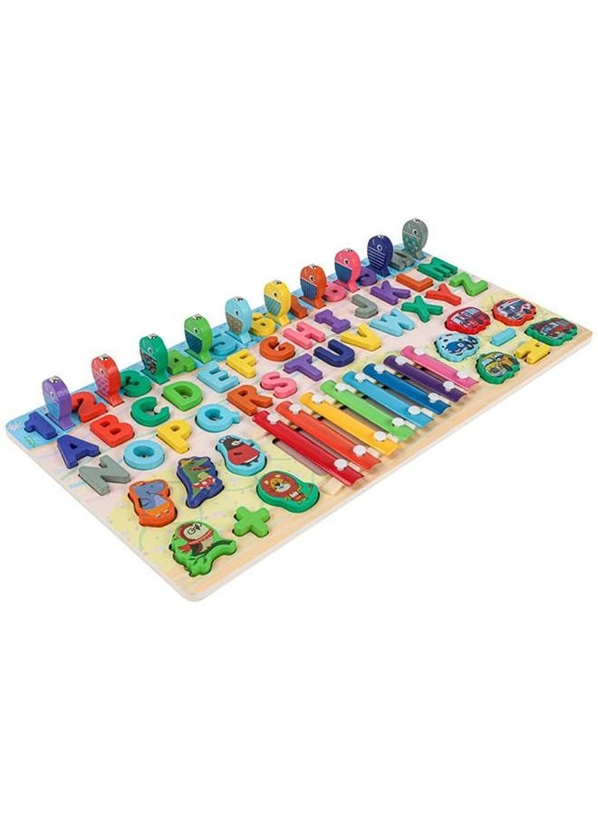 BAYBEE 6 In 1 Wooden Number Puzzle Toys For Kids Montessori Toys With Xylophone, Alphabets, Numbers, Shapes Sorting, Fish Catching Board Games Educational Learning Toy For Kids 3+Years Boys Girls  - Image 1