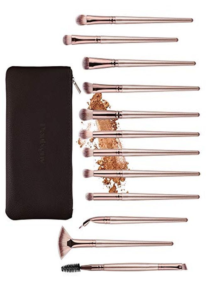Daubigny Eye Makeup Brushes,12 Pcs Professional Eye Shadow, Concealer, Eyebrow, Foundation, Powder Liquid Cream Blending Brushes Set With Carrying Bag(Champagne Gold) - Image 3