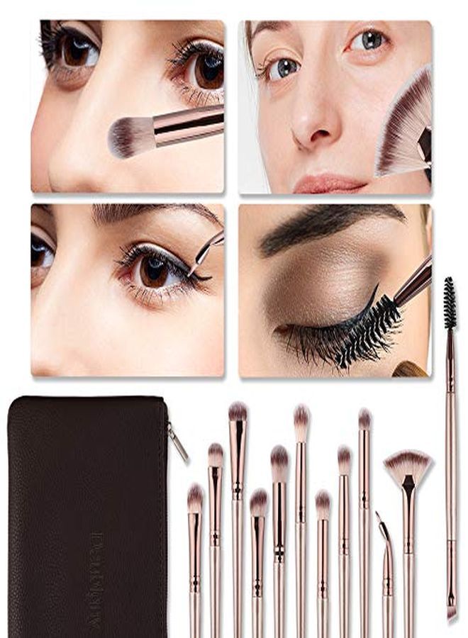 Daubigny Eye Makeup Brushes,12 Pcs Professional Eye Shadow, Concealer, Eyebrow, Foundation, Powder Liquid Cream Blending Brushes Set With Carrying Bag(Champagne Gold) - Image 5