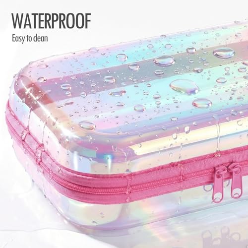 MKOSAB Clear Hard Shell Zipper Case, 2 Pack TSA-Approved Travel Toiletry Bag, Waterproof Cosmetic Bag, CLear Diaper Bag, Hair Tool Organizer, Toy Storage Bin,Travel Makeup Bag & Travel Essential (Pink) - Image 5