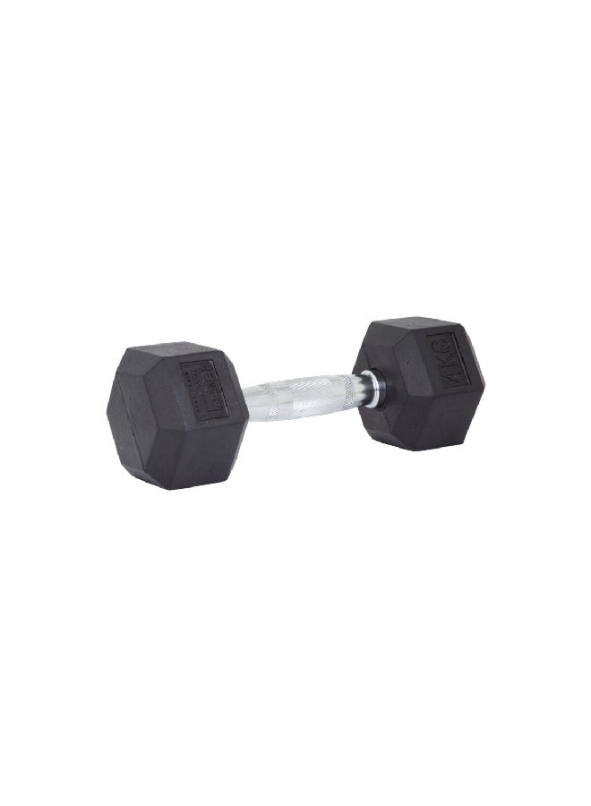 BODY SCULPTURE Hex Shaped Rubber Coated Dumbbell Black and Silver 4 kg BW-460-4KG - Image 1