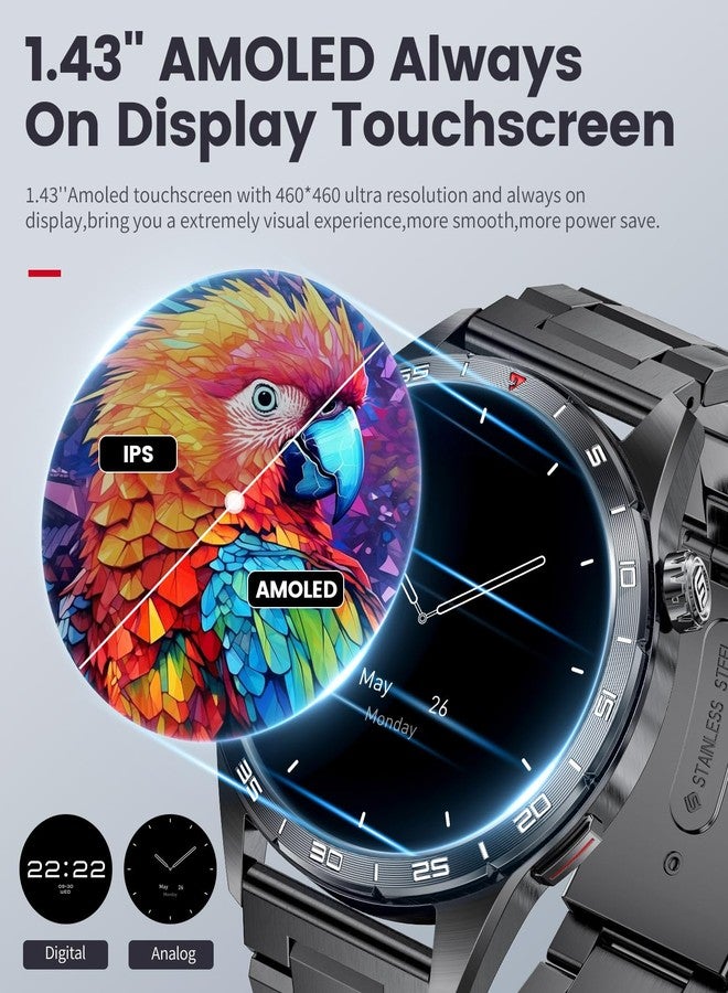 لييج ساعة LIGE العسكرية الذكية للرجال (إجراء واستقبال المكالمات)، شاشة AMOLED عالية الدقة 1.43 بوصة، جهاز تتبع اللياقة البدنية مع أكثر من 110 وضع رياضي، مراقبة معدل ضربات القلب والنوم على مدار الساعة، ساعة ذكية مقاومة للماء بمعيار IP68 متوافقة مع نظامي Android وiOS - Image 2