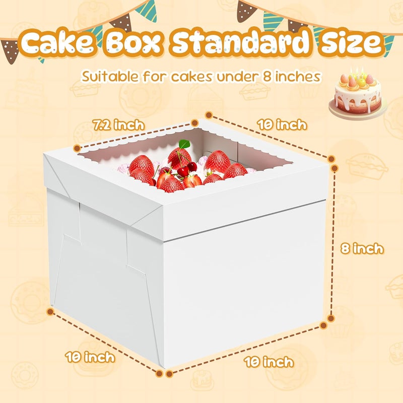 RYDDOY 15 Pack Cake Boxes, 10x10x8 Inches Tall Cakes Box with Window, White Cake Boxes with Cakes Boards, Square Bakery Box, for Cake, Treat Cookie Dessert, Pastry, Birthday Party, Mother's Day, Weddings - Image 3